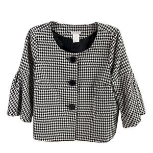 Worthington Ladies Petite Large Cropped Button Jacket Houndstooth Black White